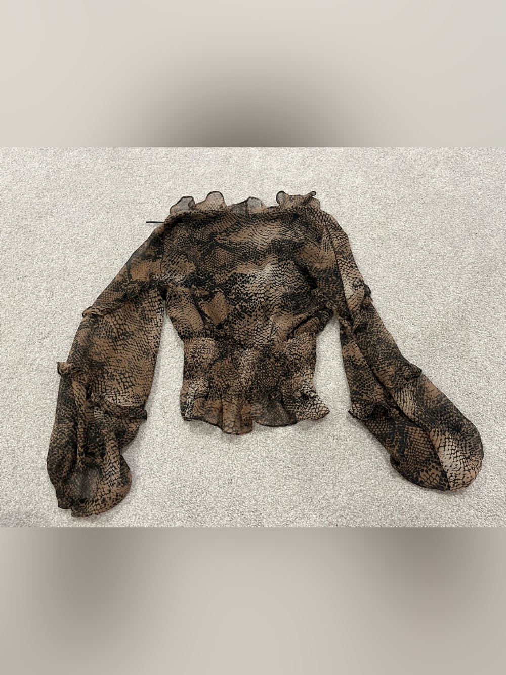 Bardot Brown and Black Sheer Snake-Print Blouse - Picture 2 of 3